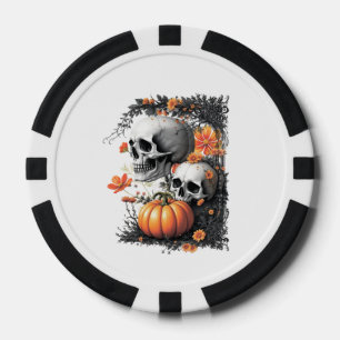 Lot De Jeton De Poker Deux crânes et un citrouille parmi les fleurs.