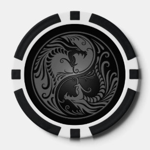 Lot De Jeton De Poker Dragon gris et noir de Yin Yang