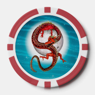 Lot De Jeton De Poker Dragon Lune Rouge Fantaisie Céleste Artistique