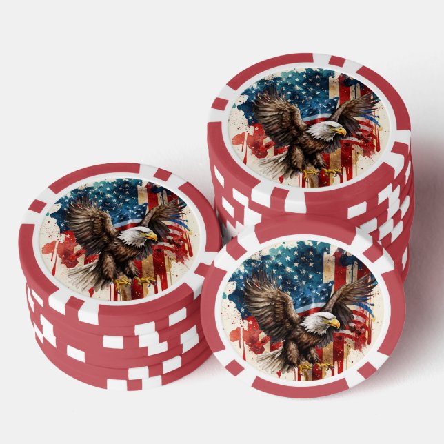 Lot De Jeton De Poker Drapeau Bald Eagle Abstrait USA (Empiler)