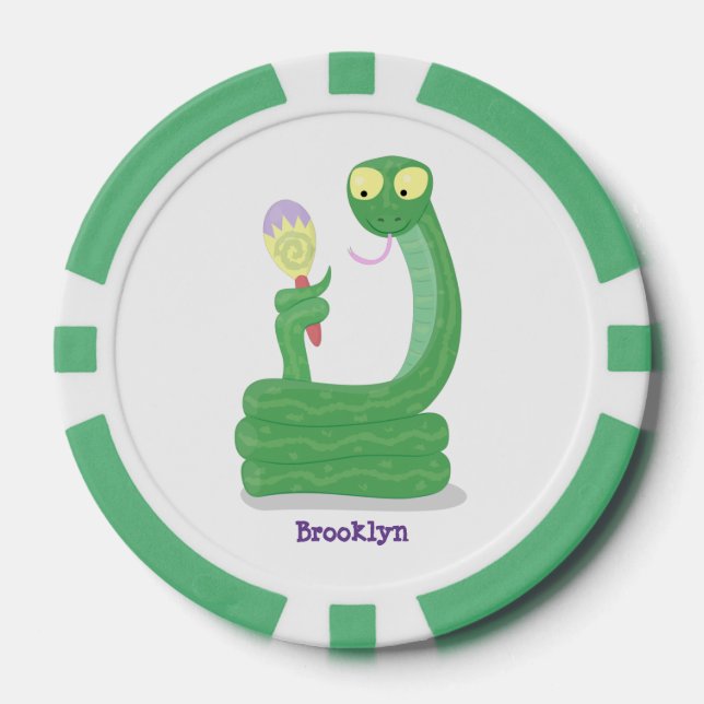 Lot De Jeton De Poker Drôle serpent vert avec caricature maraca (Recto)