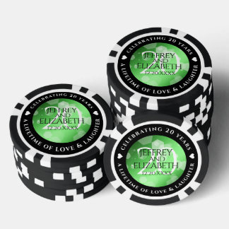Lot De Jeton De Poker Élégant 20e anniversaire de Mariage d'émeraude