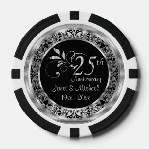 Lot De Jeton De Poker Élégant 25e anniversaire de Mariage d'argent
