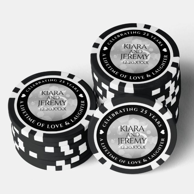 Lot De Jeton De Poker Élégant 25e anniversaire de Mariage d'argent (Empiler)
