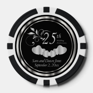 Lot De Jeton De Poker Élégant 25e anniversaire de Mariage d'argent