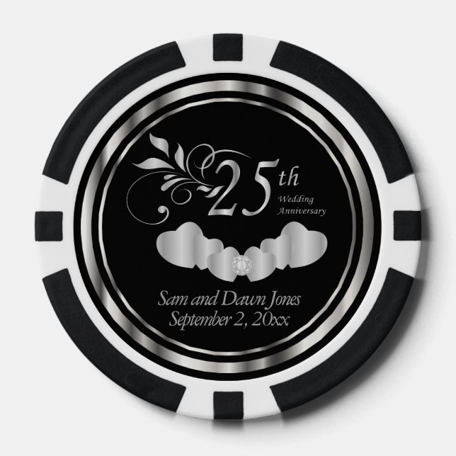Lot De Jeton De Poker Élégant 25e anniversaire de Mariage d'argent (Recto)