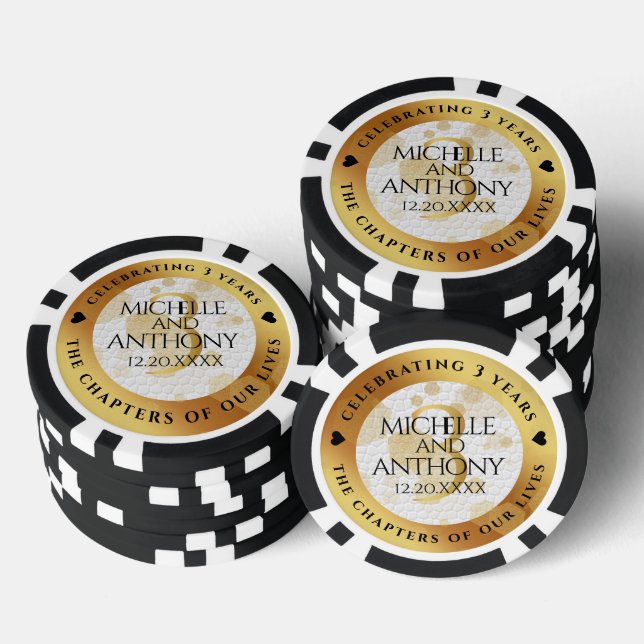 Lot De Jeton De Poker Élégant 3ème anniversaire de Mariage en cuir (Empiler)
