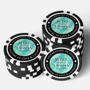 Lot De Jeton De Poker Élégant 44ème anniversaire de Mariage turquoise