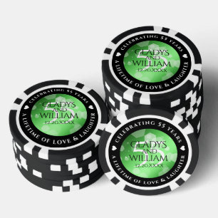 Lot De Jeton De Poker Élégant 55e anniversaire de Mariage d'émeraude