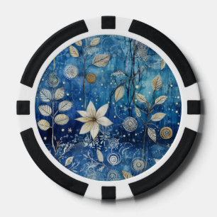 Lot De Jeton De Poker Élégant bleu indigo botanique d'hiver