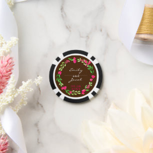 Lot De Jeton De Poker Élégant Mariage Brown de couronnes florales rose