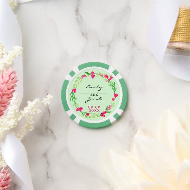 Lot De Jeton De Poker Élégant Mariage rose fleuri vert pâle (Mariage)