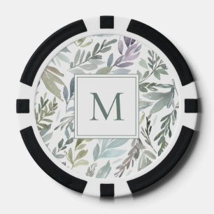 Lot De Jeton De Poker Elégant Monogramme Vert Bleu Aquarelle Botanique