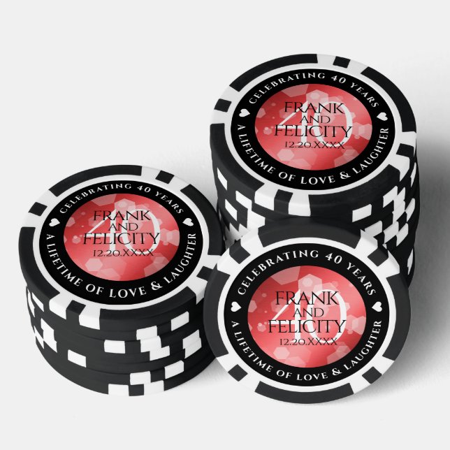Lot De Jeton De Poker Élégante célébration du 40e anniversaire du Mariag (Empiler)