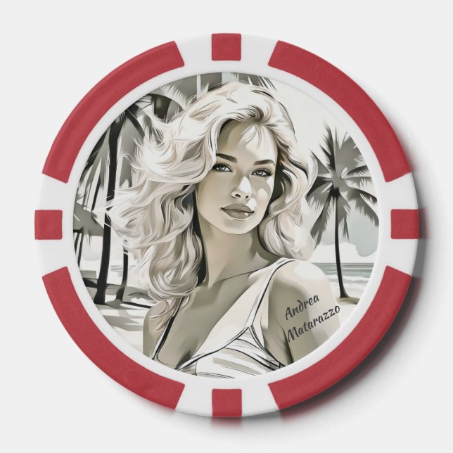 Lot De Jeton De Poker Élégante fille en noir et blanc (Recto)