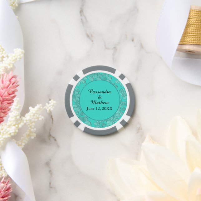 Lot De Jeton De Poker Élégantes marguerites en Mariage Turquoise (Mariage)