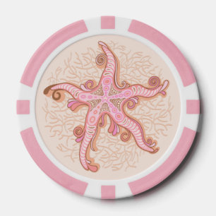 Lot De Jeton De Poker Étoiles de mer et corail motif pastel rose