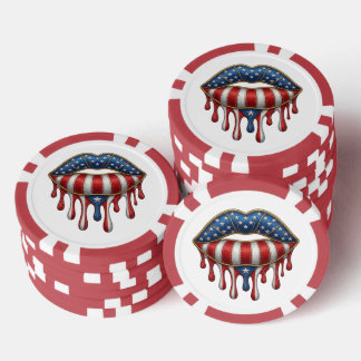 Lot De Jeton De Poker Faux Broderie Or Patriote Lèvres