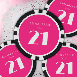 Lot De Jeton De Poker Fête d'anniversaire rose chaud moderne 21e Vingt e