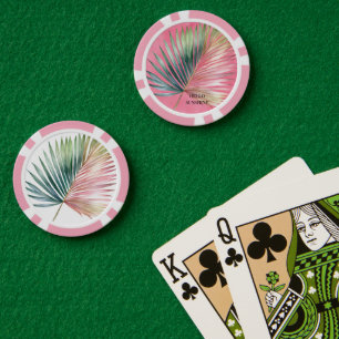 Lot De Jeton De Poker Feuille tropicale rose vert