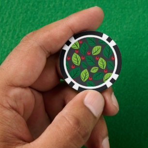 Lot De Jeton De Poker Feuilles verts, Berries Rouges, Motif Des Feuilles