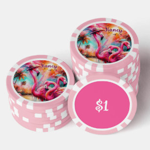 Lot De Jeton De Poker Flamants roses roses tropicaux Palmiers Personnali