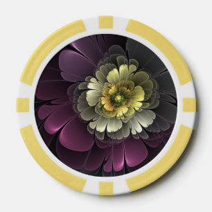 Lot De Jeton De Poker Fleur fractale grise de pourpre moderne abstraite