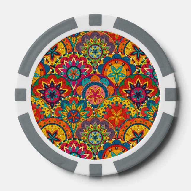 Lot De Jeton De Poker Funky Retro couleur Motif Mandala (Recto)