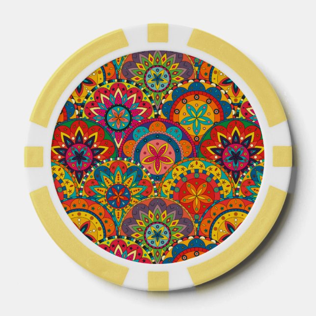 Lot De Jeton De Poker Funky Retro couleur Motif Mandala (Recto)