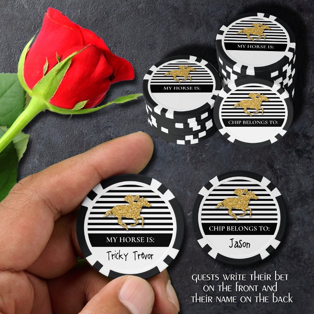 Lot De Jeton De Poker Gold Racehorse Derby Day (Guests can write their bet 
on the front and their name on the back of these poker chips)