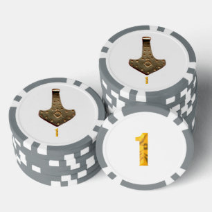 Lot De Jeton De Poker Gold Thor Hammer blanc gris 1 puce de poker rayé