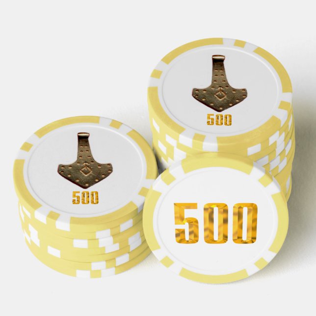 Lot De Jeton De Poker Gold Thor Hammer blanc jaune 500 puce de poker str (Empiler)