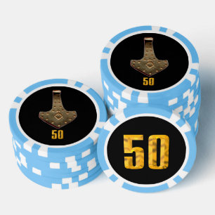 Lot De Jeton De Poker Gold Thor Hammer noir bleu 50 puce de poker rayé