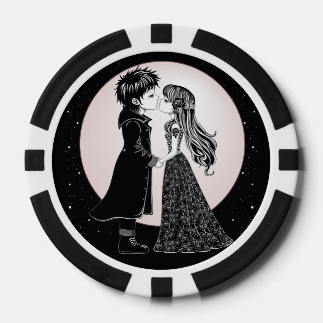 Lot De Jeton De Poker Gothique Emo Enfants Kiss Valentine's Day (Recto)
