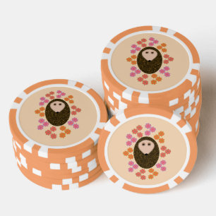 Lot De Jeton De Poker Hérisson endormi et fleurs