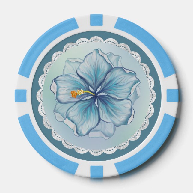 Lot De Jeton De Poker Hibiscus & dentelle TURQUOISE (Recto)