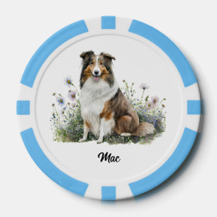 Lot De Jeton De Poker Illustration de chien mignon - Collie