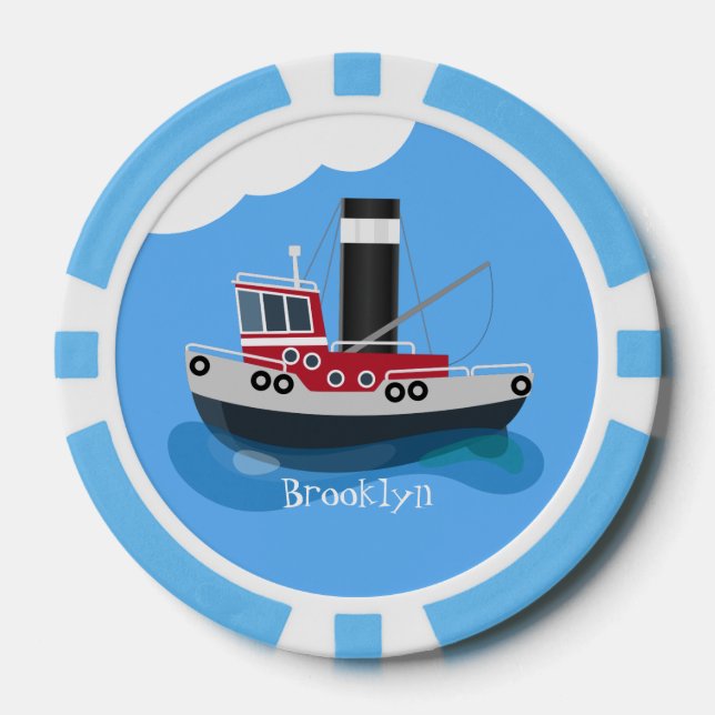 Lot De Jeton De Poker Illustration d'un bateau à chalutier mignon (Recto)