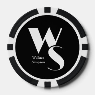 Lot De Jeton De Poker Initiales Monogramme Nom Noir et Blanc Jeu