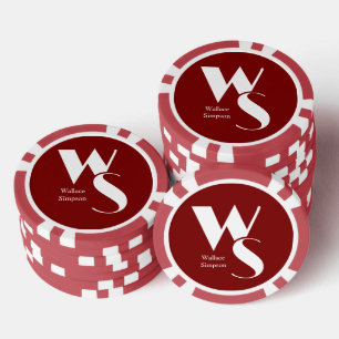 Lot De Jeton De Poker Initiales Monogramme Nom Rouge et Blanc Jouant