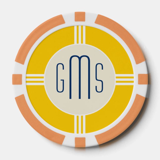 Lot De Jeton De Poker Initiales Monogrammes Art Déco Personnalisé Poker  (Recto)