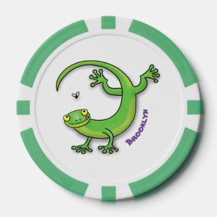 Lot De Jeton De Poker Joli gecko vert salutations avec dessin animé