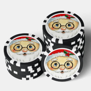 Lot De Jeton De Poker Joli Noël Aquarelle Père Noël Face