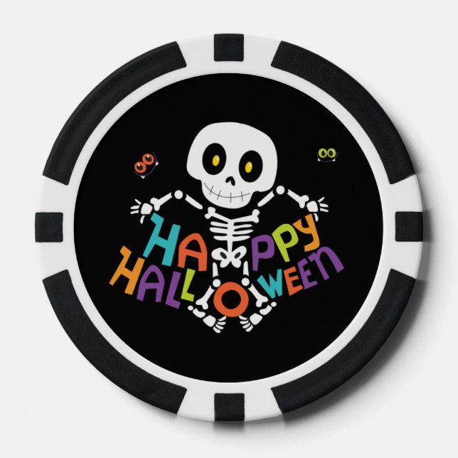 Lot De Jeton De Poker Joli squelette d'Halloween (Recto)