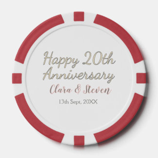 LOT DE JETON DE POKER JOYEUX 20E ANNIVERSAIRE DE MARIAGE NOM ROSE GRIS P