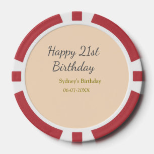 Lot De Jeton De Poker Joyeux 21e anniversaire nom date gris orange paste