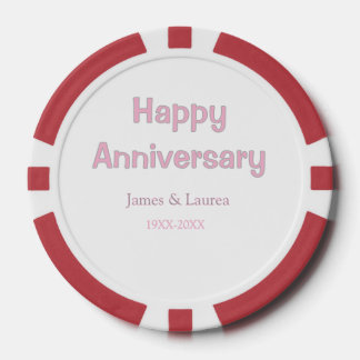 Lot De Jeton De Poker Joyeux anniversaire de mariage nom date année rose