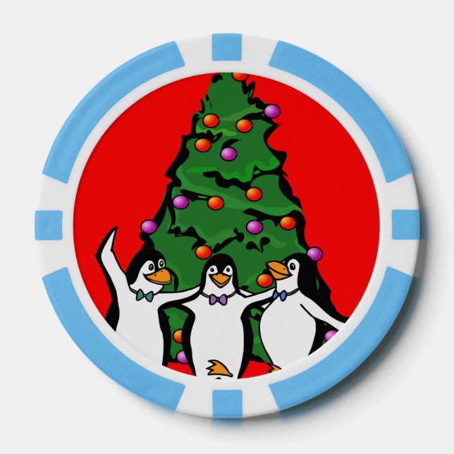 Lot De Jeton De Poker Joyeux Noël Joyeux Pingouins Chips de Poker, Bleu (Recto)