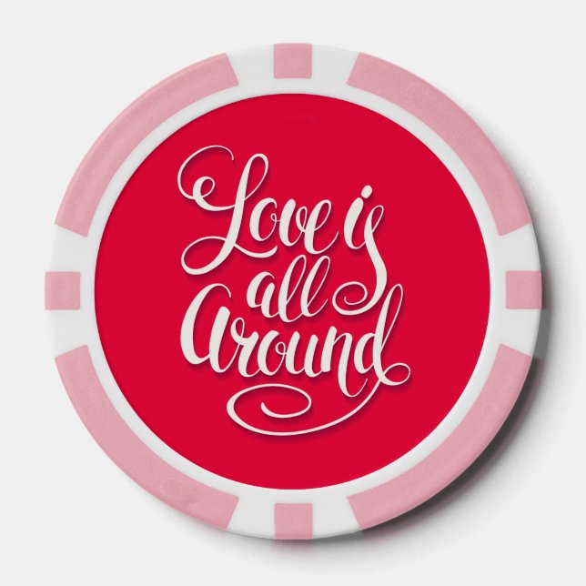Lot De Jeton De Poker L'Amour Est Tout Autour Du Script Lettrant Rose (Recto)