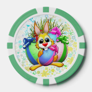 Lot De Jeton De Poker Lapin drôle mordant un œuf de Pâques